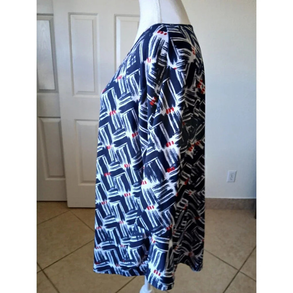 Always Indigo Womens Blouse 2X Colorful Mutiprint 3/4 Bell Sleeve With Keyhol - Picture 4 of 16